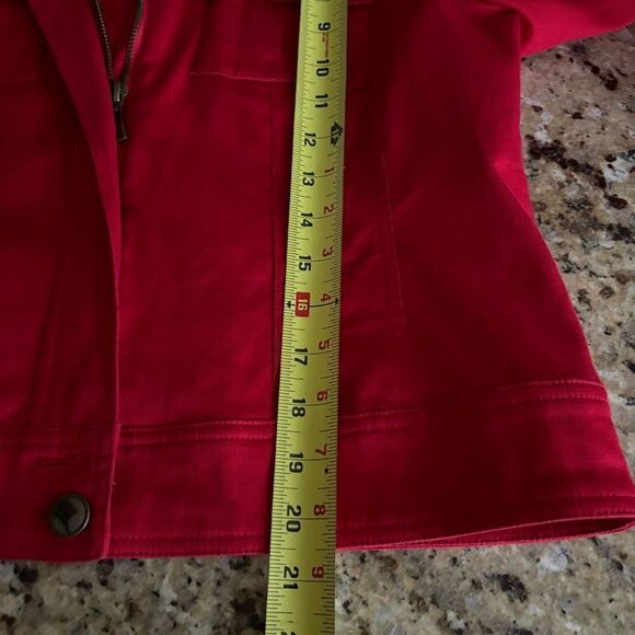 Red Jean jacket women’s medium petite blazer coat Relativity‎ Moto - Picture 9 of 9